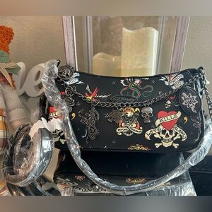 Ed Hardy Black and Red Skull Shoulder and crossbody Bag
